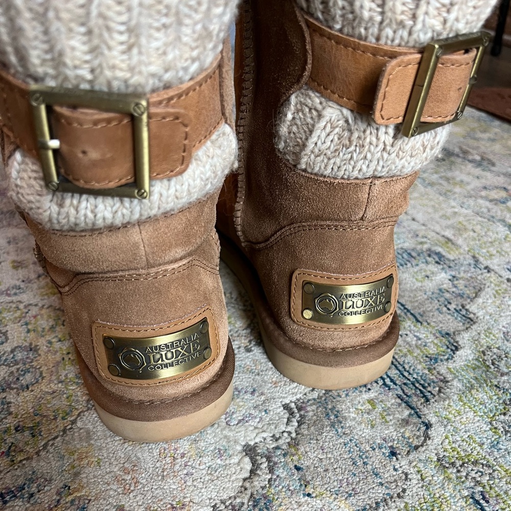 Australia Luxe Collective Luxury Spartan Knit Short Sheepskin Chestnut Boot 8 - Picture 7 of 9